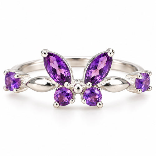 Amethyst butterfly ring front view