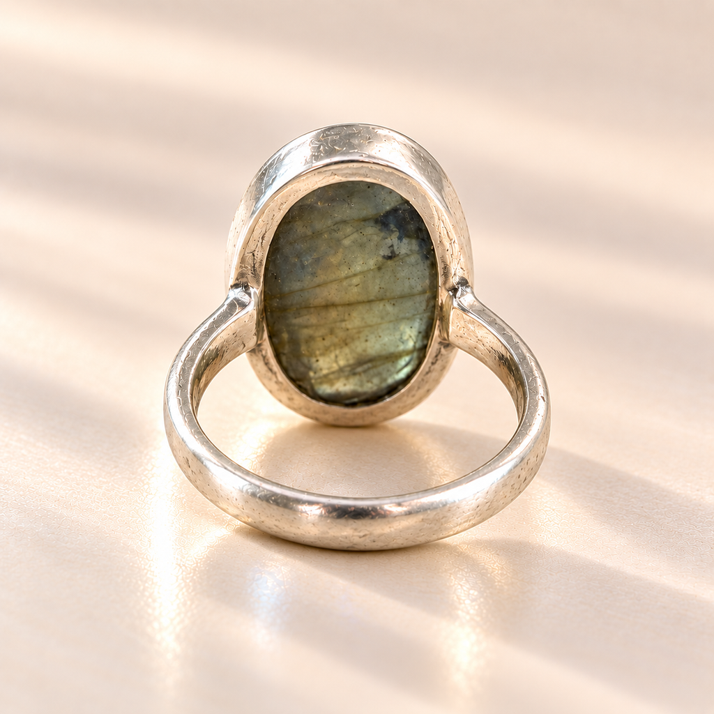 Rear view of labradorite ring setting