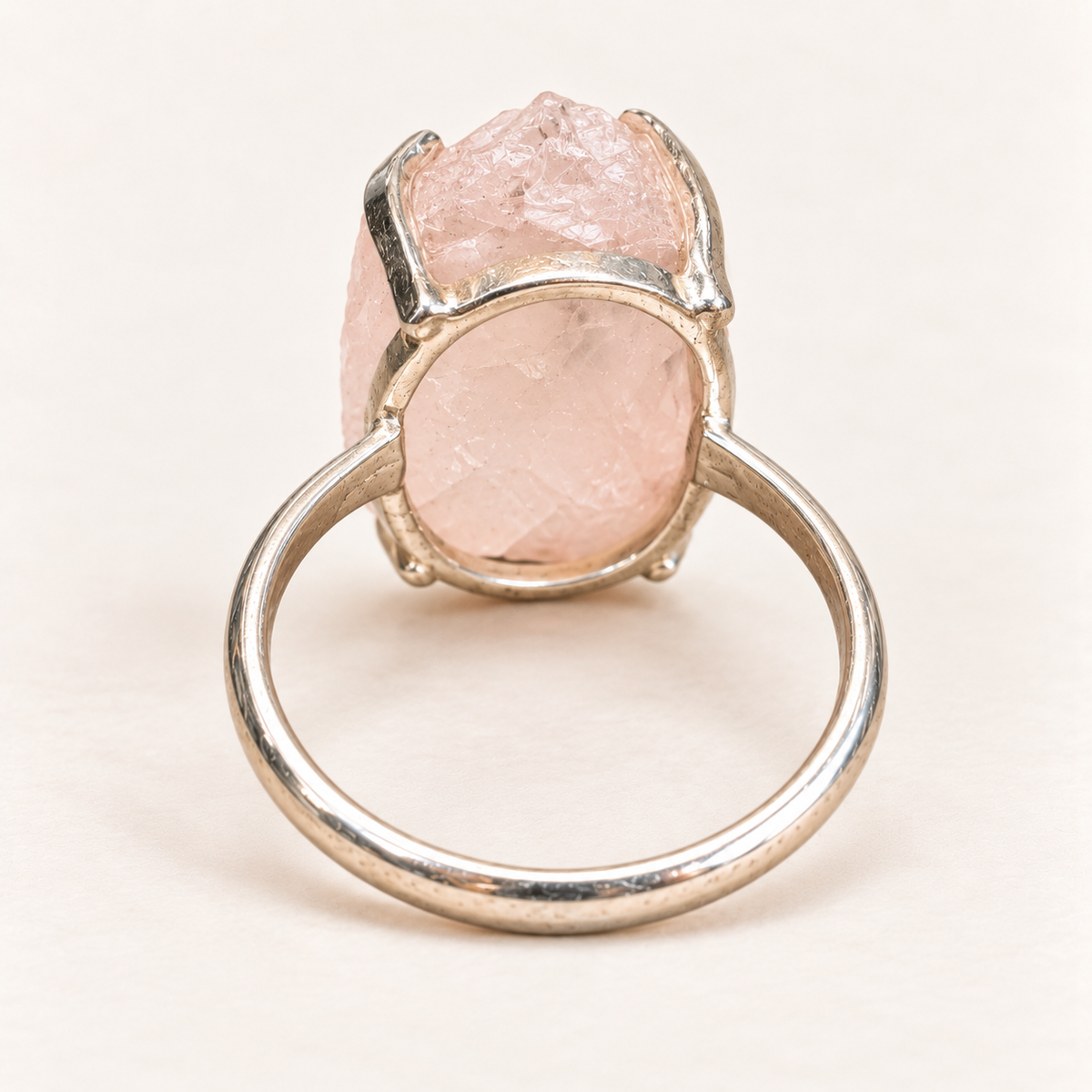 Rear view of rose quartz ring setting