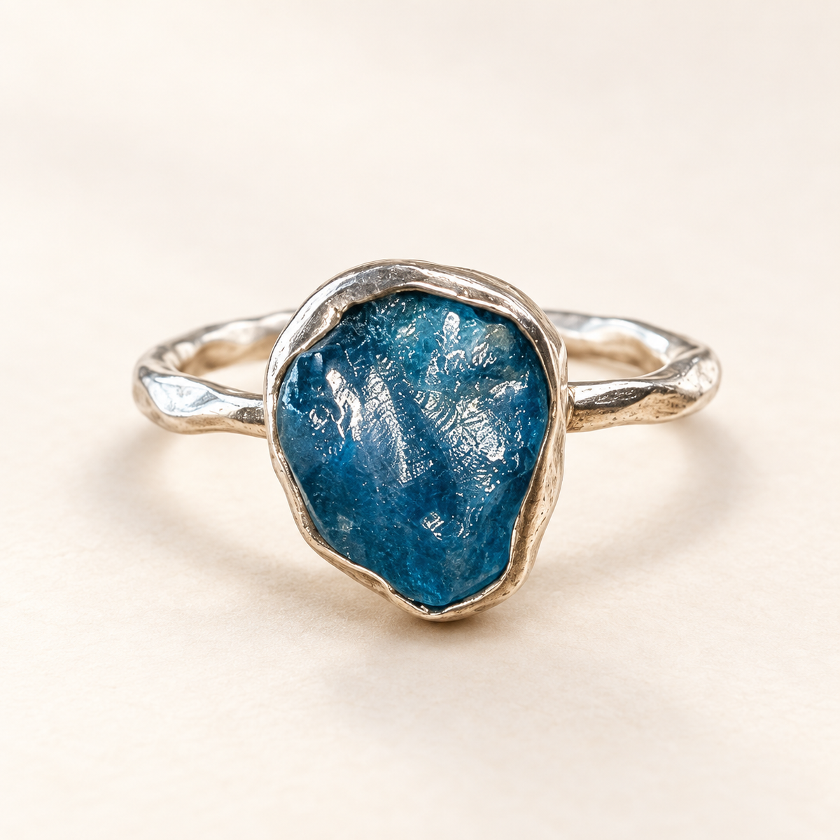 Raw Apatite Ring, front view