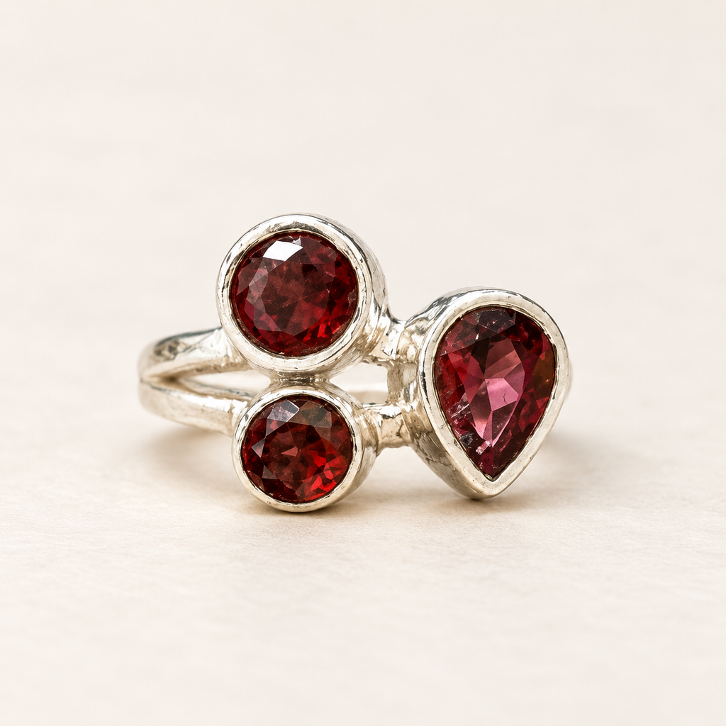 Three-Stone Garnet Ring, front view