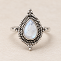 Rainbow Moonstone Teardrop Ring, front view