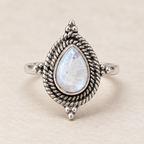 Rainbow Moonstone Teardrop Ring, front view
